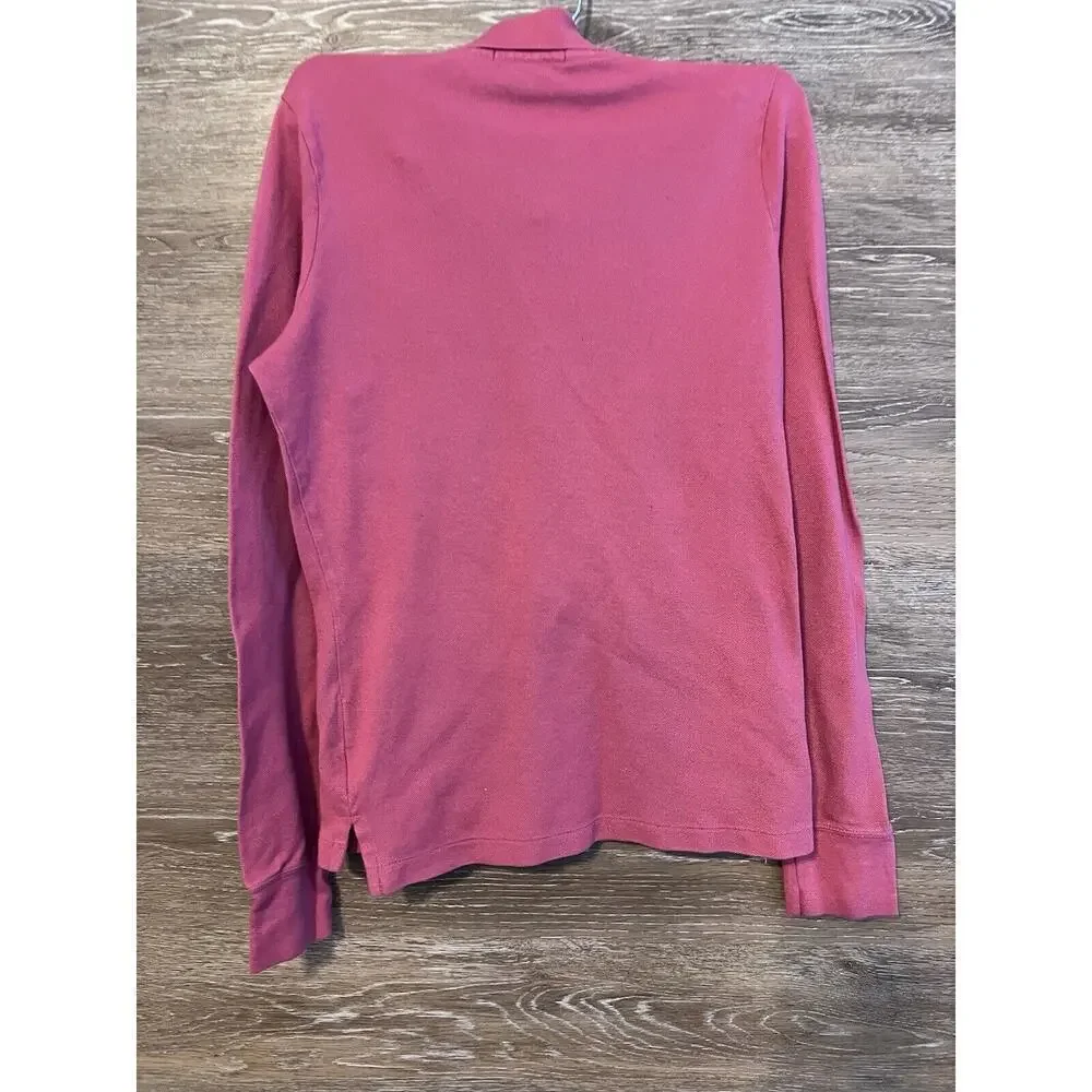 Ralph Lauren Polo Girl Top Medium Pink Polo Shirt Logo Long Sleeve Great